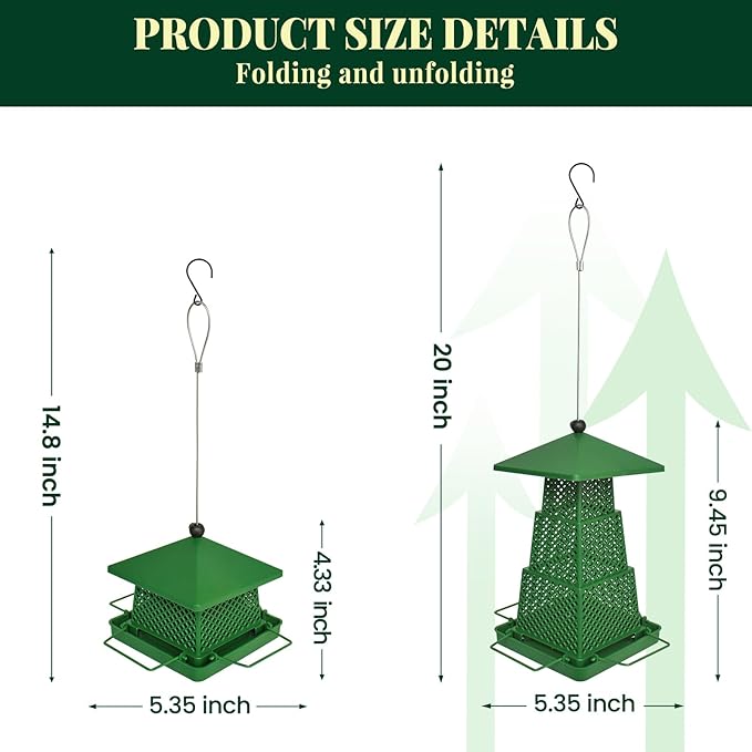 Bird Feeders for Outdoors Squirrel Proof - Collapsible Plastic Hanging Feeder, Easy to Fill for Garden Yard Patio, Ideal for Bird Lovers & Outdoor Enthusiasts
