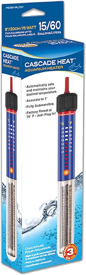 Penn-Plax Cascade Heat Aquarium Heater – Fully Submersible – Great for Freshwater and Saltwater Fish Tanks – 7.5” Length – 25 Watt