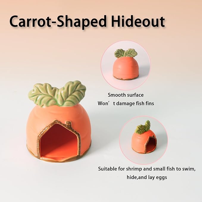 Ceramic Aquarium Decor Orange Carrot Betta Fish Tank Accessories | Smooth-Surface Safe for Fish Hiding & Breeding, Easy-Clean, No Assembly, for Play & Rest,Fits 3.5-5 Gallon Fish Tanks