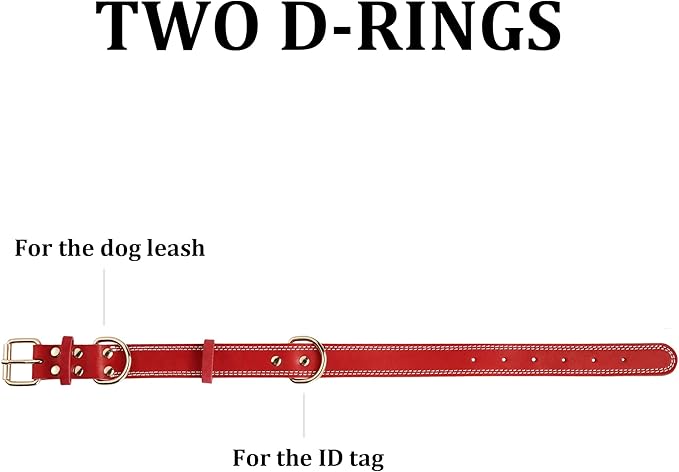 Dog Collar,Genuine Leather Dog Collar, Heavy Duty Dog Collar for Small,.Medium,Large and Extra Large Dog (L: 1.2" Wide for 16.2"-22" Neck,Dual Stitch-Red)