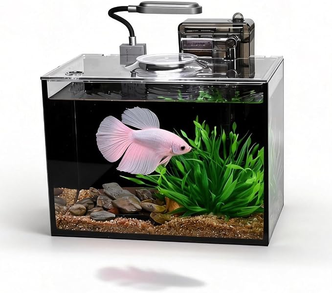 1.8 Gallon Fish Tank with Light,Filter,Lid,Landscape Accessories | Small Fish Tank,Aquarium Starter Kit,Glass Aquarium,for Small Fish,Shrimp,or Betta
