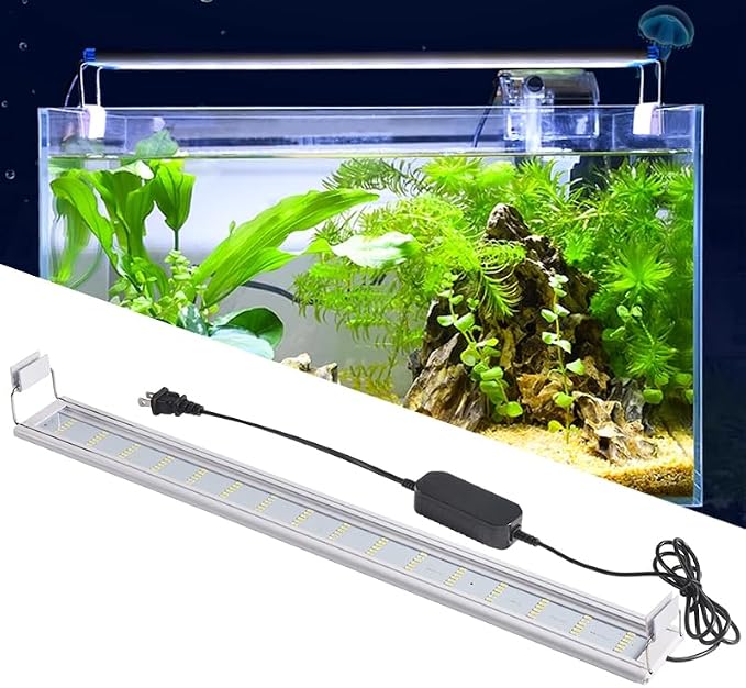 LED Aquarium Light, Full Spectrum Fish Tank Lighting, Ultra-Thin 1cm Design, 6-Row Blue & White LEDs, No Flicker, High Efficiency Cooling for 18.9-21.9in Fish Tanks (18.9inch)