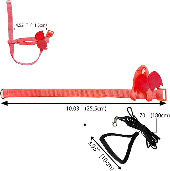 Birds Harness Leash Outdoor Flying Escape-Proof Adjustable Training Design Anti-Bite Bird Rope with Cute Wing for Parrots Scarlet Keck Mini Macaw Love Birds (Red)