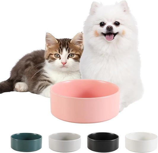 Ceramic Dog Bowl for Food and Water - Pet Feeder Bowl for Small Dogs and Cats - Heavy Ceramic Feeding Dish with Non Slip Base - Dishwasher & Microwave Safe - 5 Inch - 1.4  Cups - Pink