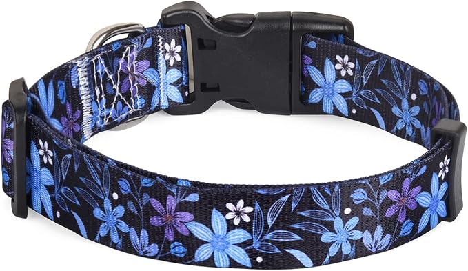Mihqy Dog Collar with Bohemia Floral Tribal Geometric Patterns - Soft Ethnic Style Collar Adjustable for Small Medium Large Dogs(Floral Blue,L)