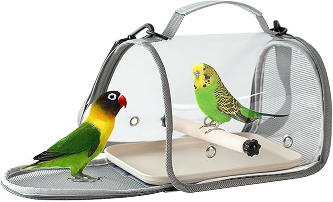 Bird Carrier Backpack Bird Bag Panoramic View Breathable Foldable with Perch Removable Tray for Peony Little Sun Tiger Skin Monk (White)