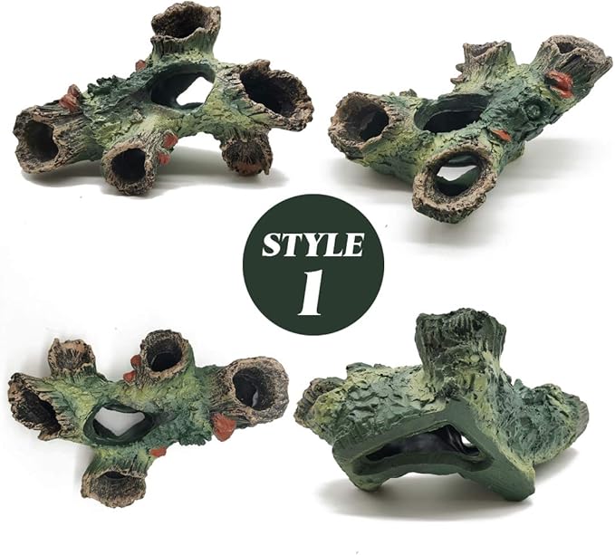 TIHOOD 3PCS Decaying Trunk Aquarium, Betta Fish Ornament, Freshwater Decoration - Resin Log With Holes and Caves for Fish Tank