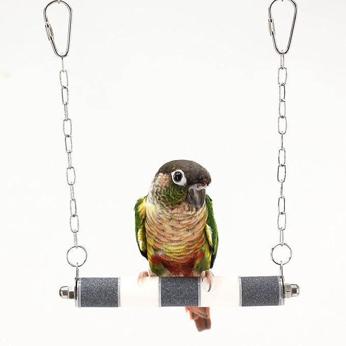 Ceramic Claw Grinding Perch for Cockatiels & Small Birds, Removable Bird Perch with Stainless Steel, Nail File Perch, Beak Trimmer & Comfortable Cage Stand for Parakeets, Conures (#1, 0.8" W x 7.8" L)