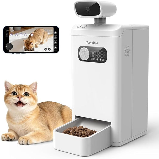 Teendow XLY-M1 Automatic Cat Feeder with Camera, 3.5L Cat Food Dispenser, AI Subscription Pet Feeder 4MP HD Video with Night Vision Timed Feeding Dry Food for Dog APP Control 5G WiFi