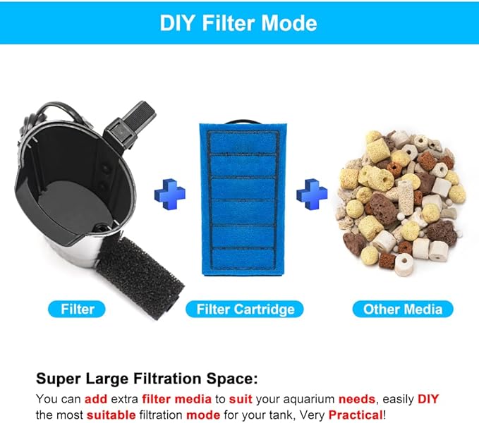 DaToo Aquarium Power Filter in-Tank Ultra Silent Small Fish Tank Filter 5W for Aquarium 10 to 20 Gallon Tank, 1 Yr Warranty