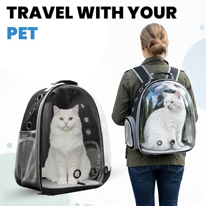 Cat Backpack Carrier for Travel Transparent Pet Carrier Backpack with Ventilation Padded Straps Lightweight Design for Cats up to 20lbs Hiking Outdoor Airline Approved