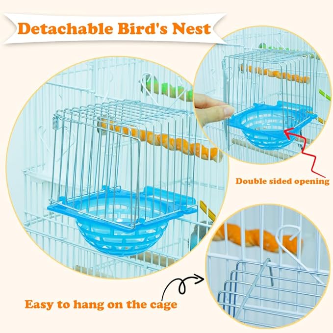 4 Pack Bird Hatching Nest Canary Cage Breeding Nest Parrot Shelter Bowl Pearl breeding Box with Barbed Wire Partition