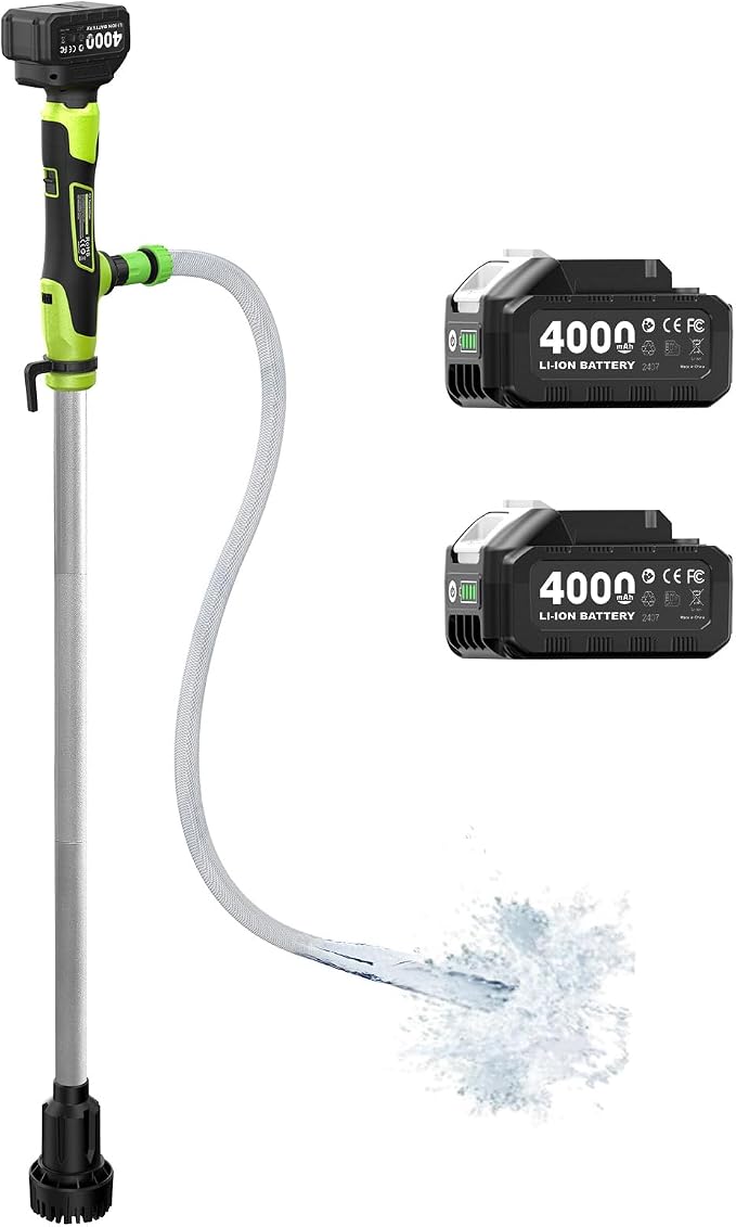 Taskstar Cordless Stick Water Transfer Pump, 2×4.0Ah Rechargeable Batteries | 720GPH High Flow, 32FT Max Lift, Portable Stick Body, Easy for Pool, Garden, Pond, Boat, RV, Rain Barrel Outdoor Draining