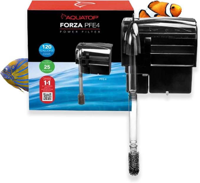 Aquatop Forza 120 GPH Power Filter for Aquariums – Fits upto 25 Gal Freshwater & Saltwater – Advanced Filtration Design – Crystal Clear Water – PFE-4
