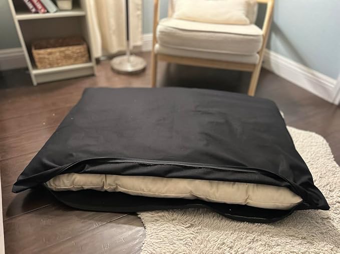 Natural Cotton Canvas Dog Bed – Raw Cotton Filled Pet Cushion Insert, Breathable Eco-Friendly Dog Mattress, Durable Washable Cover with Zipper (Black, Large 48"x30"x5")