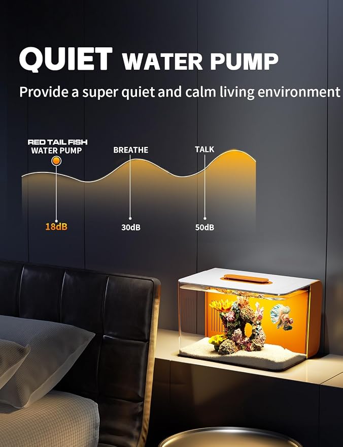 2.5 Gallon Fish Tank Small Aquarium Kit for Betta, Shrimp, Guppy, Acrylic | Hidden Filtration, Self-cleaning, Ultra-quiet, 3 Color Light, 10 Brightness, Adjustable Water Flow, Round Corner