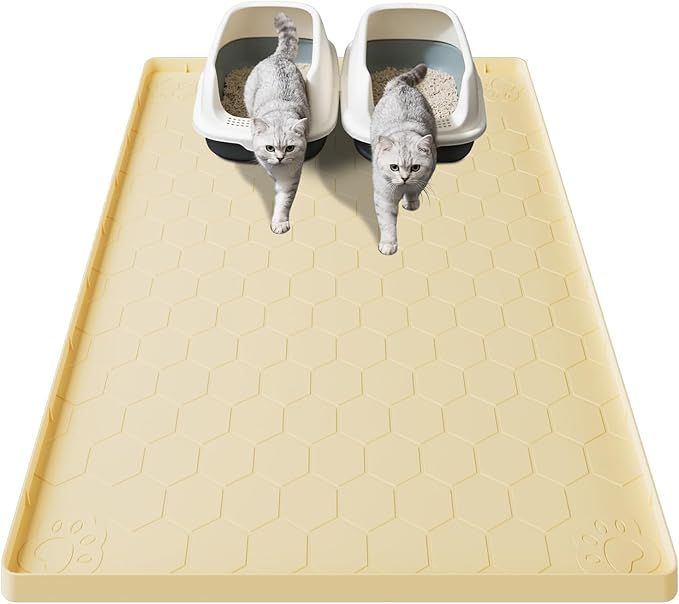 Pawinner Cat Mat for Litter Box, 40" X 28" Large Silicone Cat Litter Trapping Mat, Waterproof Cat Litter Mat, Soft on Kitty Paws, Easy to Clean, Non-Slip Kitty Scratch Pad for Floor(Yellow)