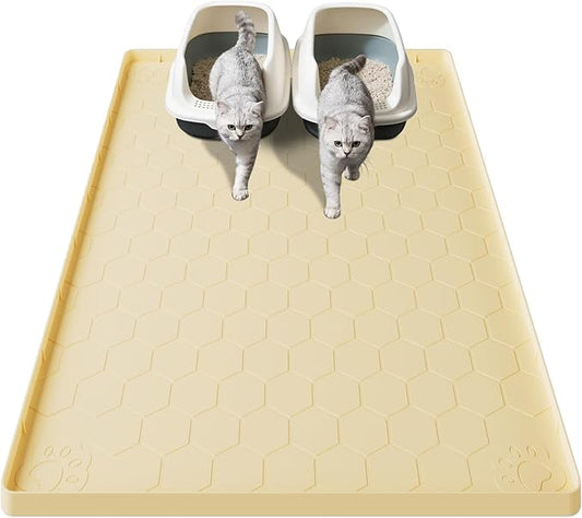 Pawinner Cat Mat for Litter Box, 40" X 28" Large Silicone Cat Litter Trapping Mat, Waterproof Cat Litter Mat, Soft on Kitty Paws, Easy to Clean, Non-Slip Kitty Scratch Pad for Floor(Yellow)