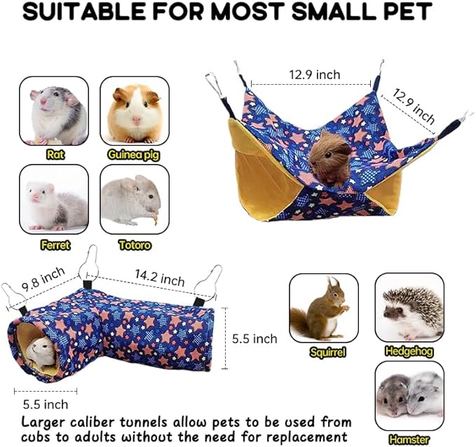 EAEDMY Guinea Pig Rat Ferret Hammock, Small Animal Corner Tunnel & Tubes & Bed for Hedgehog Piggy Chinchilla Hideout Toys and Cage Accessories