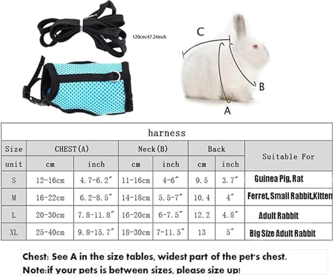 Rabbit Harness and Leash Escape Proof,Soft Bunny Mesh Vest Adjustable Buckle for Ferret Guinea Pig Hamster Walking Small Animal Pets Rat, Pink L