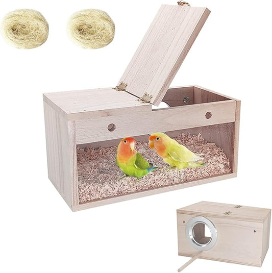 Tfwadmx Parakeet Nesting Box, Transparent Bird Nest Breeding Box, Wood Parrot Nest Box with Perch Bird Cage House for Cockatiel Lovebirds Budagie Canary Finch (M)