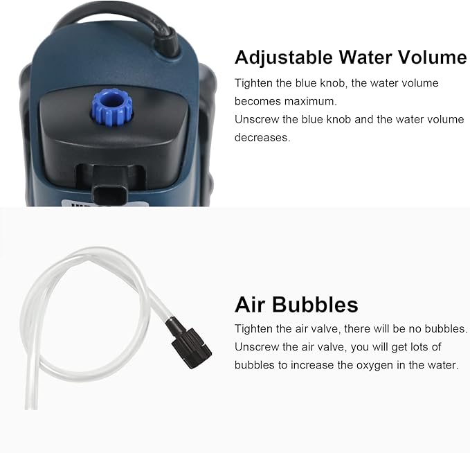 COOSPIDER Fish Tank Filter U-V JUP-02 Submersible Aquarium Filter Green Clean Machine 132gph for 20-60 Gallon Small Fish Tank Internal Pump for Turtle Tank, Air Supply & Oxygen Enhancement