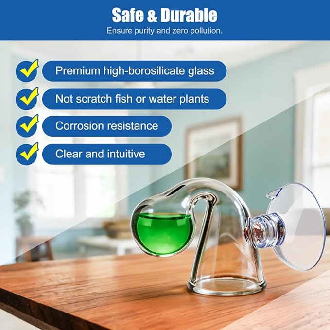 CO2 Glass Drop Checker Aquatic CO2 Test Monitor Kit for Fish Tank Planted Aquarium with Solution & Suction Cups