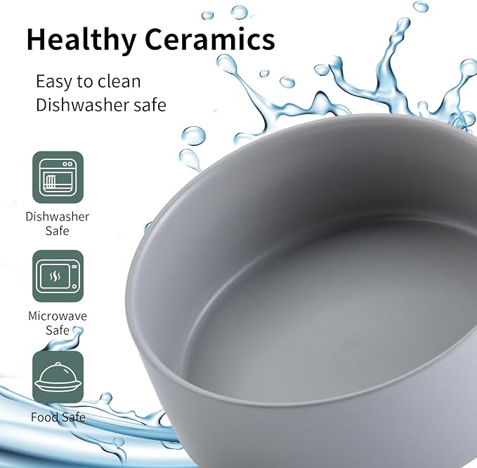 Grey Raised/Elevated Ceramic Dog Bowl for Medium Large Sized Breeds,Large Dog Food Water Bowl with Stand,8 in Non Slip Heavy Weighted 1800ml/ 7.6 Cups/60 OZ