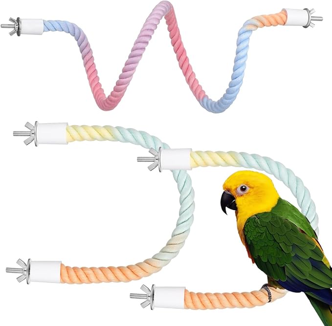 3 Pack Bird Rope Perch for Parakeets Cockatiels, Colorful Cotton Parrot Bungee Swing Toy, 31" & 13" Multi-Shape Bendable Cage Climbing Stand Accessories for Small Medium Birds, Gradient