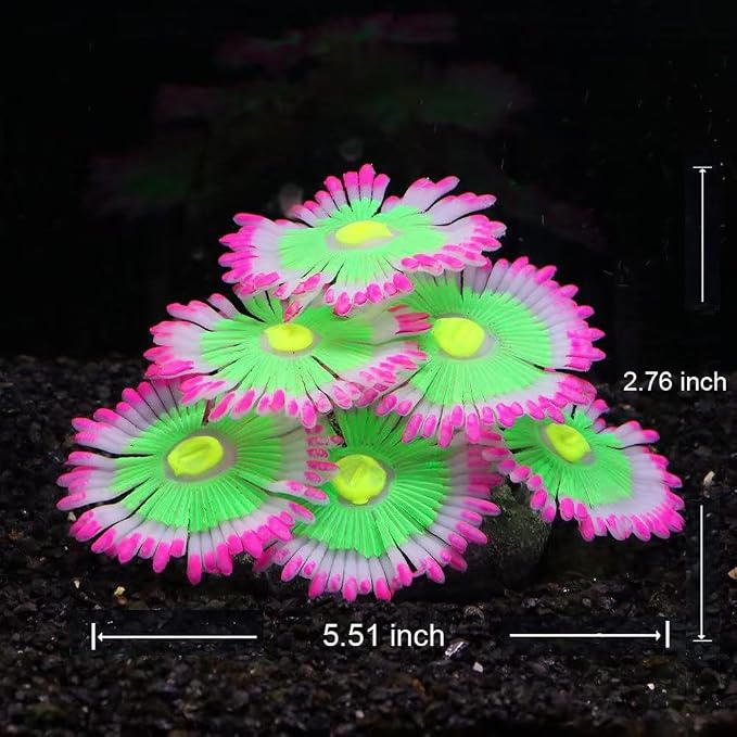 ZtohPyo Glow Fish Tank Decorations, Soft Silicone Coral for Small Aquariums | Soft, fin-friendly neon pink and green silicone coral glows under blue or purple light; its 5.5 oz weighted base stays put.