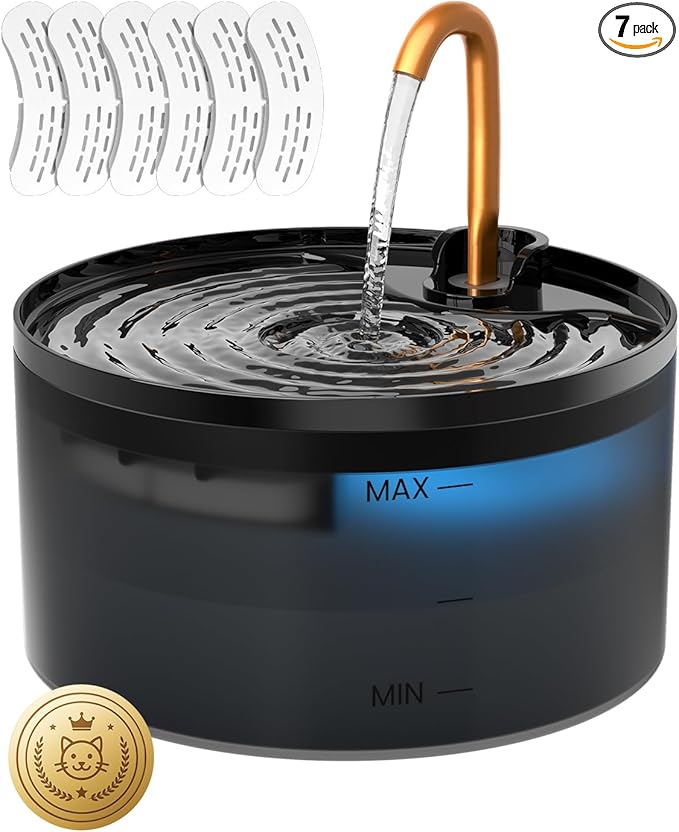 Cat Water Fountain, 71oz/2.1L Cat Fountain for Drinking with Copper Faucet, MISFANS-Designed Pump & Filter, Plastic Automatic Pet Water Fountain Bowl & Dispenser with 6-Pack Replaceable Filters