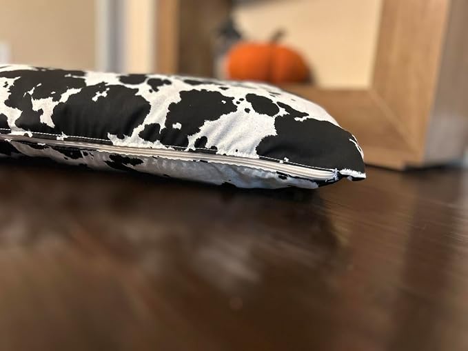 Natural Cotton Canvas Dog Bed – Raw Cotton Filled Pet Cushion Insert, Breathable Eco-Friendly Dog Mattress, Durable Washable Cover with Zipper (Cow Print Black White, Medium 42"x29"x4")