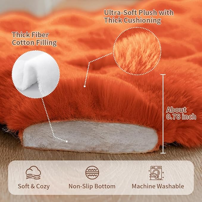 SOMAHE Large Dog Bed Mat, Extra Large Plush Faux Fur Washable Pet Bed for Large Dogs, Non-Slip Fluffy Dog Mat – Machine Washable XL Dog Sleeping Pad for Large Breeds, 35 x 27 Inch Orange