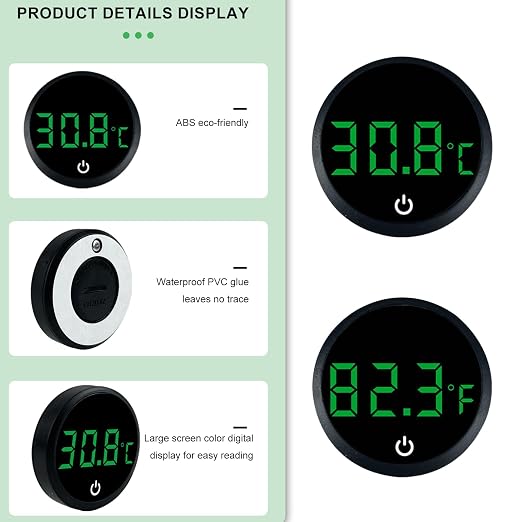 Fishtanks Digital Thermometers LED Display Accurate Temperature Gauge for Reptiles Tanks Wth Stick on Rechargeable Design LED Display Thermometers