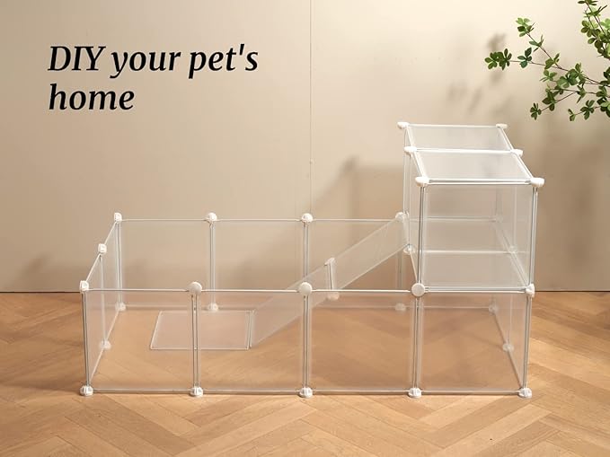 LURIVA Transparent Clear Small Animal Playpen, Guinea Pig Cages, Puppy Dog Playpen, Pet Playpen, Rabbit Bunny Indoor Fence Pen Enclosure, White Clear Plastic Playpen,12X12 Inch, 12Panels