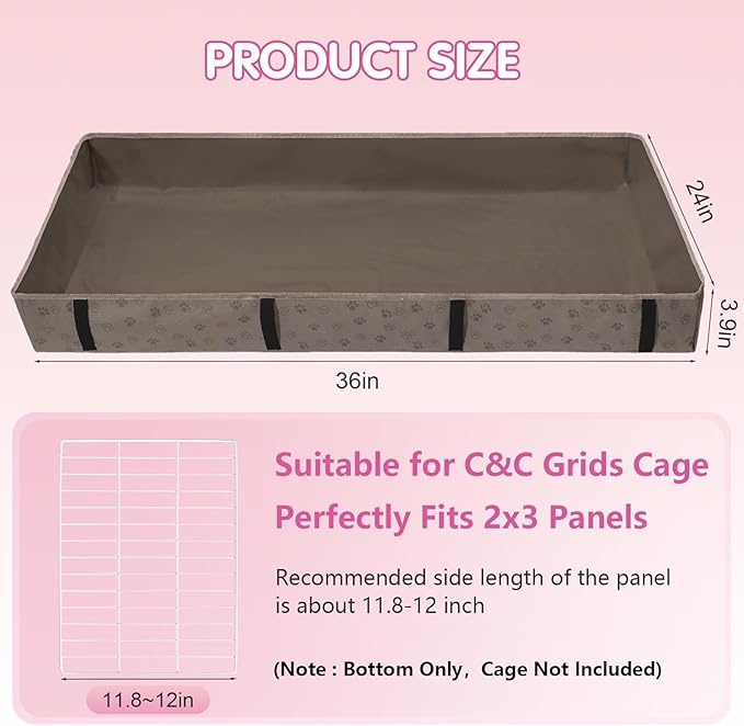 Funfurry Waterproof Guinea Pig Cage Liner,Washable Tarp Bottom Base,Cage Liners for Small Animals,Hamster Chinchilla Hedgehog Ferret Rabbit. (Tan Brown-Paw, 24" X 36")