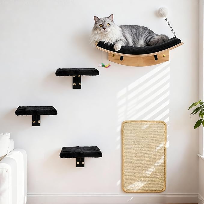 5 in 1 Cat Furniture Set with Soft Curved Pad，Modern Space-Saving Wall Mounted Shelves for Play & Rest