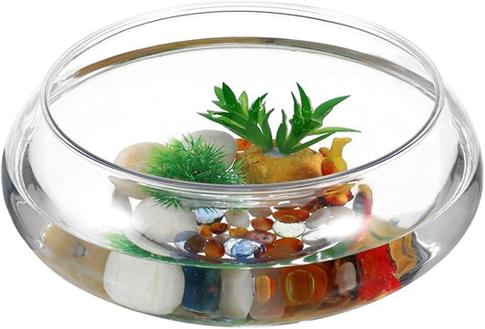 Lurrose Transparent Landscape Fish Tank 9.52 Inch Shallow Aquarium Clear Plastic Desktop Fish Bowl for Goldfish Turtles Home Office Decor