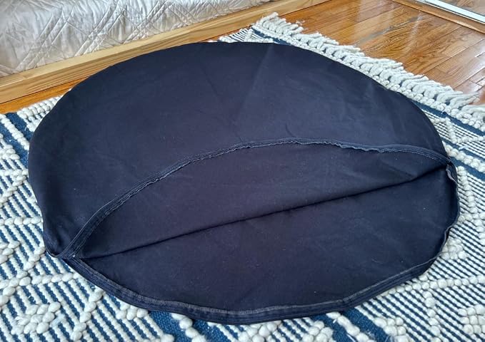 Natural 100% Cotton Canvas Round Dog Bed Cover Eco Friendly Durable Pet Bedding Dog Cushion Covers with Zippers Machine Washable Covers (Black, Large 35 Inches)