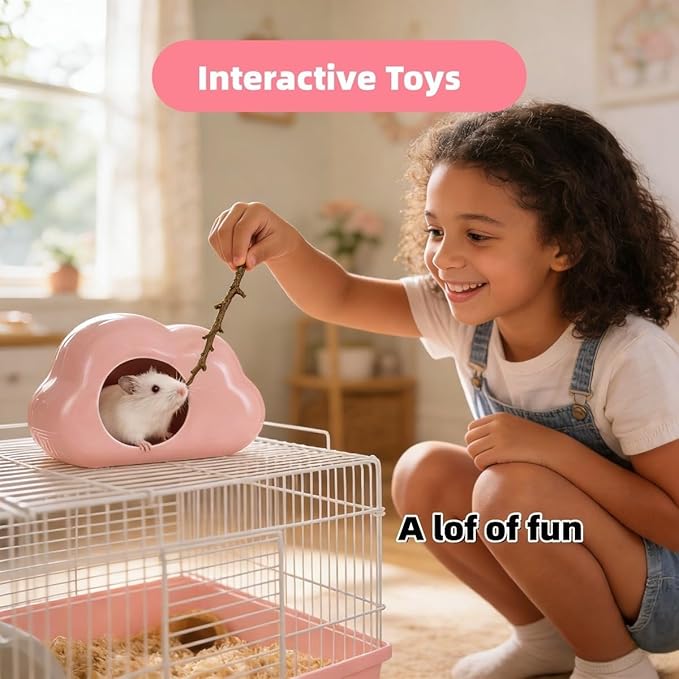 Cloud-Shaped Ceramic Hamster Hideout Cool Summer Cute Guinea Pig Bed House for Dwarf Hamsters, Mices, Gerbils (Pink,M)