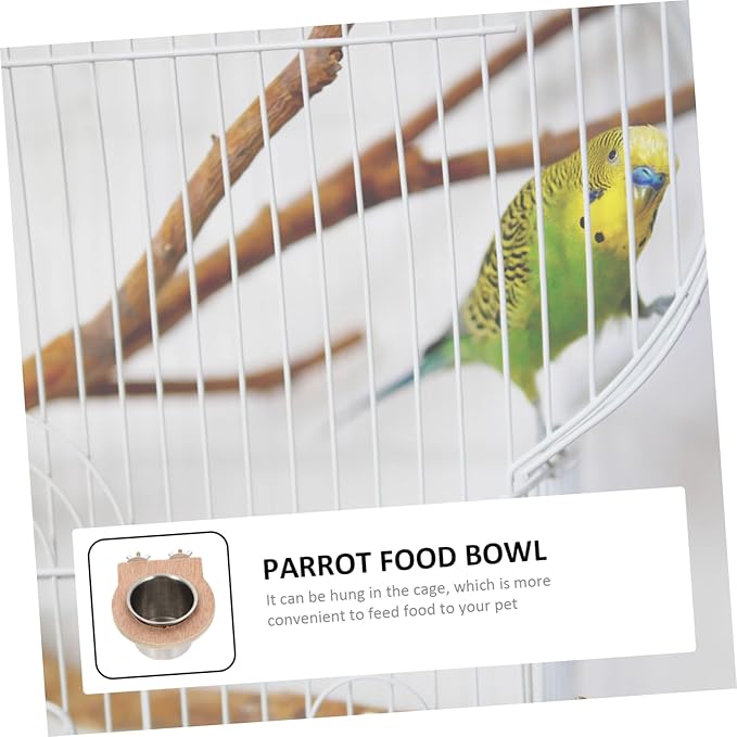 Happyyami 2pcs Parrot Cage Hanging Cup Stainless Steel Feeding Basin Bird Coop Cups