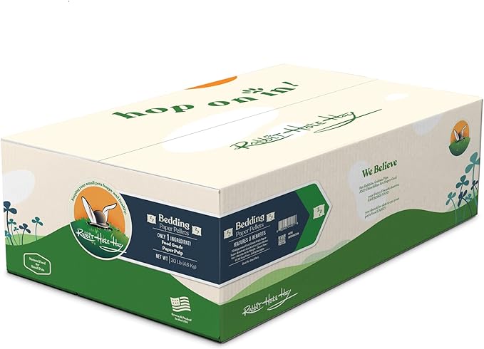 Rabbit Hole Hay - Ultra Premium Paper Pellet Bedding, White, 20 lb Box, for Small Pets - Dust-Free & Safe