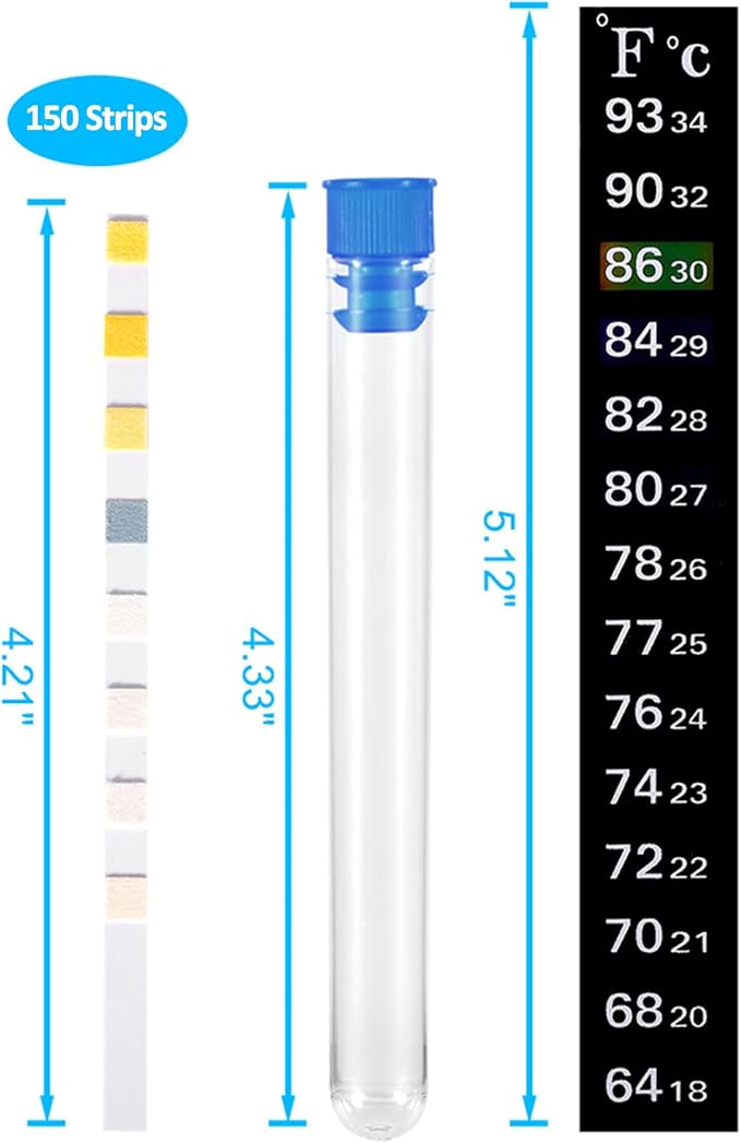 DaToo 8 in 1 Aquarium Test Kit Fish Tank Test Strips Accurate Water Quality Testing Strips for Ammonia PH Total Alkalinity Carbonate Hardness Free Chlorine Nitrate Nitrite Temperature (150 Strips)