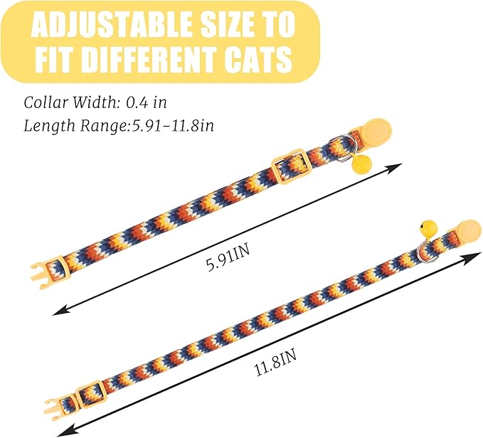 ZUFECY Colorful Gradient Breakaway Cat Collar - Adjustable 5.9-11.8in with Safety Bell & Reflective Strips