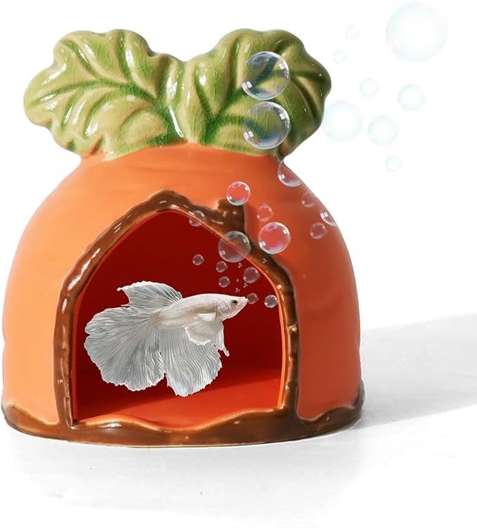 Ceramic Aquarium Decor Orange Carrot Betta Fish Tank Accessories | Smooth-Surface Safe for Fish Hiding & Breeding, Easy-Clean, No Assembly, for Play & Rest,Fits 3.5-5 Gallon Fish Tanks
