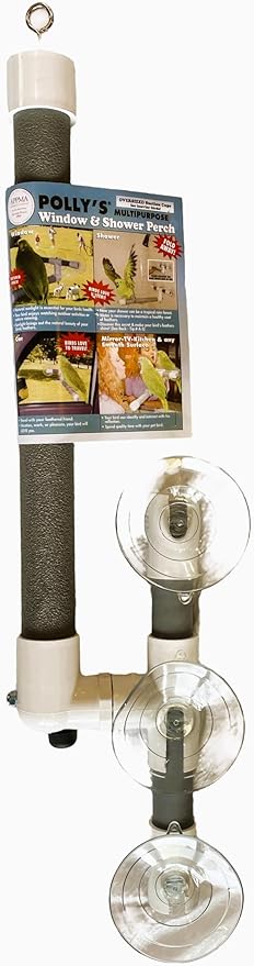 Polly's Portable Window-Shower Perch with Suction Cups for Cockatiels, Macaws, African Greys (Deluxe, Large)