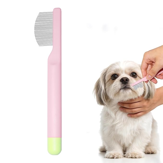 Pet Eye Comb for Small Dogs Cats Hamsters, Tear Stain Remover Grooming Brush, Gentle Face Paw Coat Cleaning, Handheld Design for Yorkie Shih Tzu Maltese Teddy Mini Poodle, Puppy Essentials