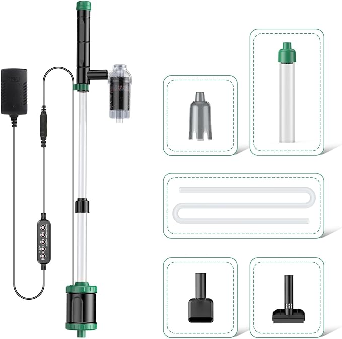 AKKEE Aquarium Vacuum Gravel Cleaner, 36W Electric Fish Tank Cleaner Vacuum, 8 in 1 Multifunctional Aquarium Cleaner for Automatic Water Change, Wash Sand, Water Circulation and Timed Off