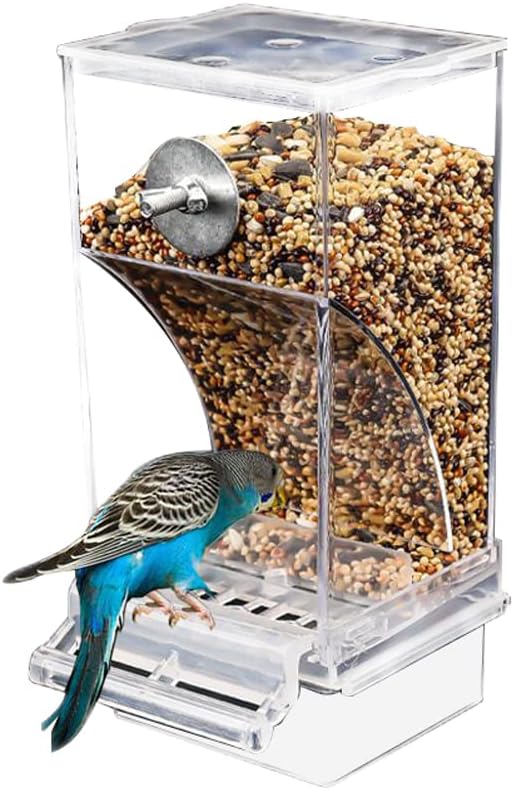 No Mess Bird Feeder Automatic Parrot Feeder Cage Accessories, Clear Parakeet Seed Container Food Feeder for Cage, Cockatiel Finch Lovebirds Budgies Canary (A)