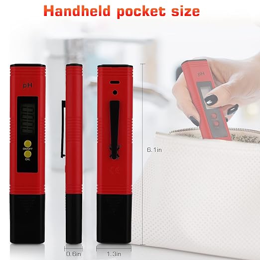 PH Meter for Water Hydroponics Digital PH Tester Pen 0.01 High Accuracy Pocket Size with 0-14 PH Measurement Range for Household Drinking, Pool and Aquarium (1, Red, Normal)